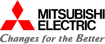 Logo Mitsubishi Electric avec trois diamants rouges et le texte "MITSUBISHI ELECTRIC" en noir. Le slogan "Changes for the Better" est en gris.